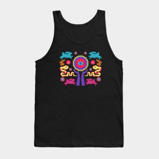 Colorful Evil Eye Symbol with Animals and Flowers Tank Top